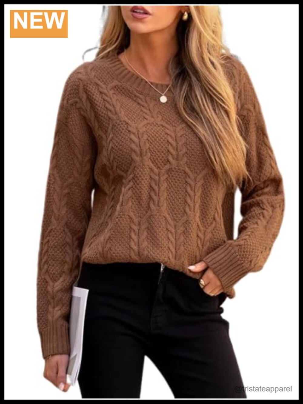 Cable Knit Sweater Crewneck Long Sleeve Pullover
